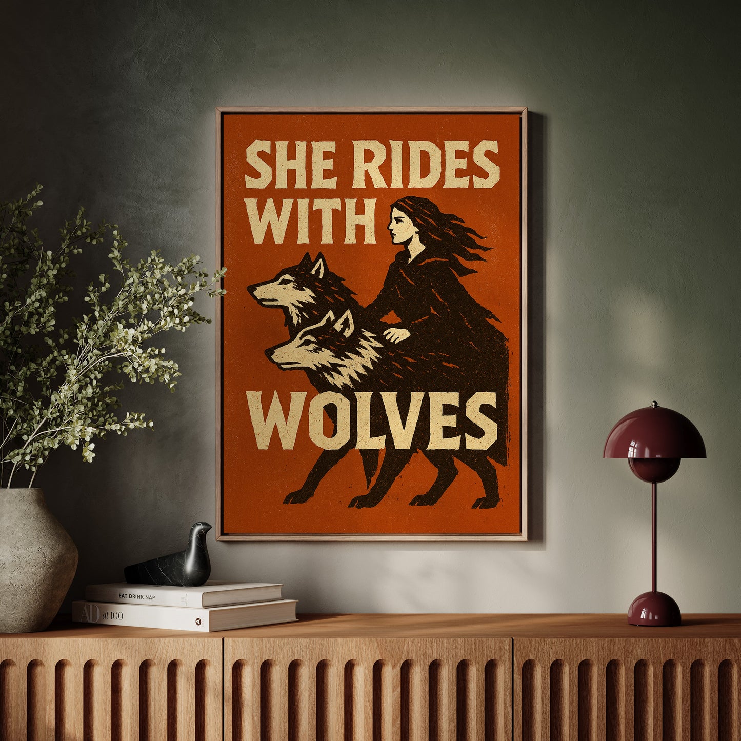 She Rides With Wolves Rustic Art Print