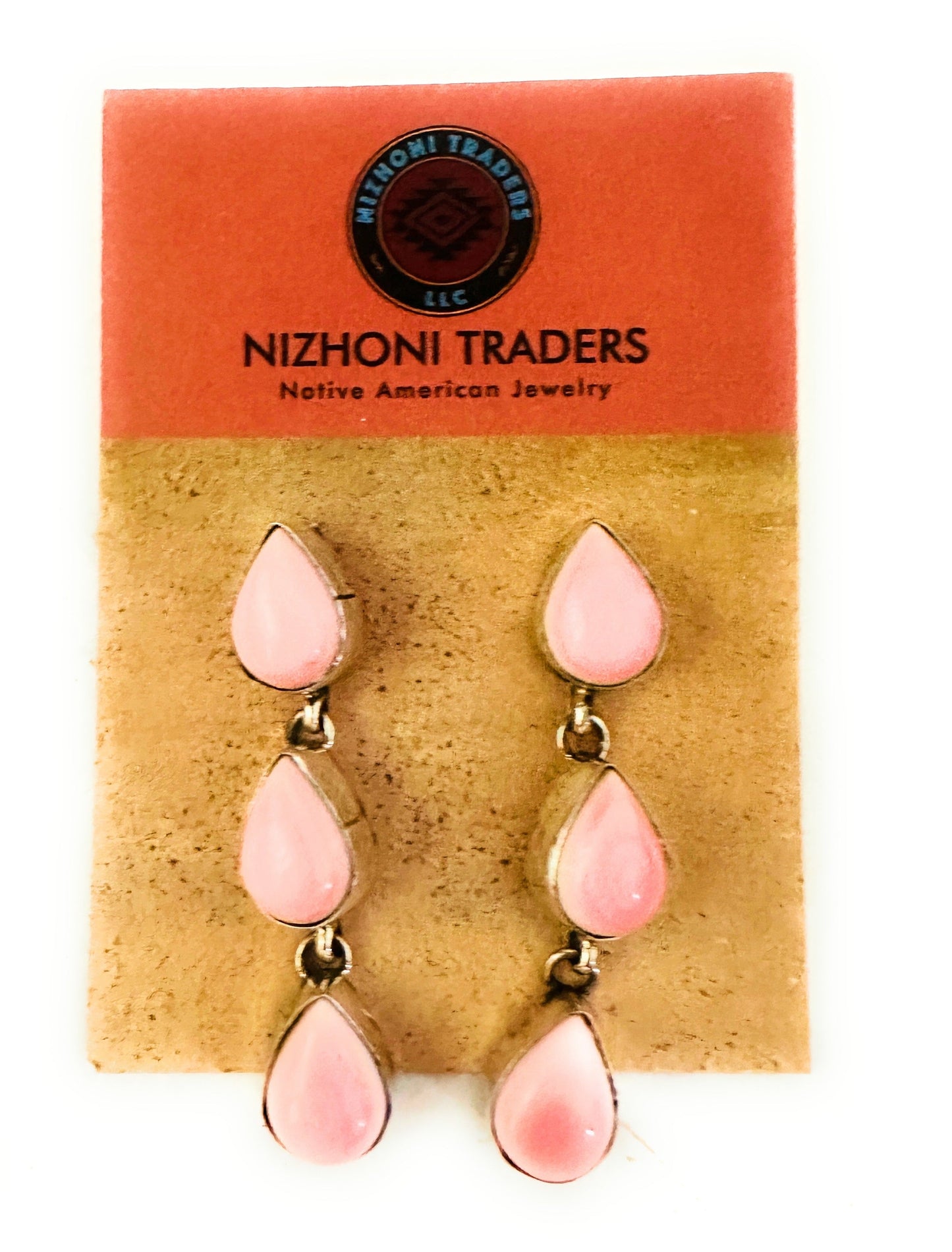 Navajo Queen Pink Conch & Sterling Silver Dangle Earrings