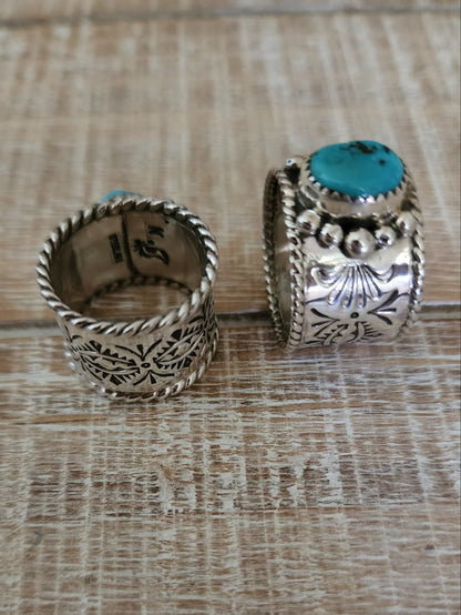 NELSON SILGADO JR WIDE BAND TURQUOISE RING