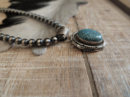 ROBERT SHAKEY KINGMAN WEB TURQUOISE PENDANT