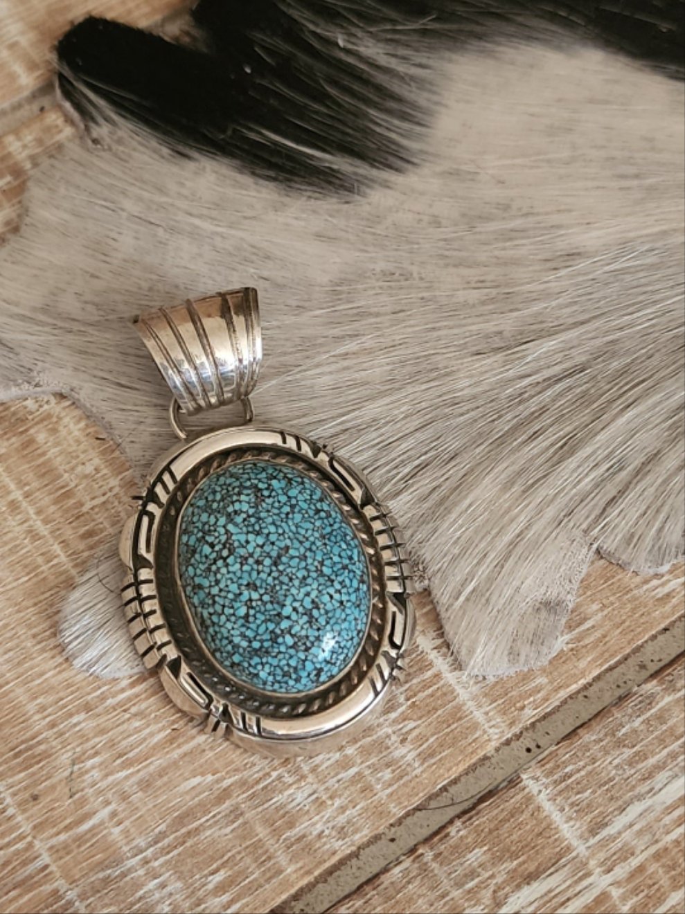 ROBERT SHAKEY KINGMAN WEB TURQUOISE PENDANT