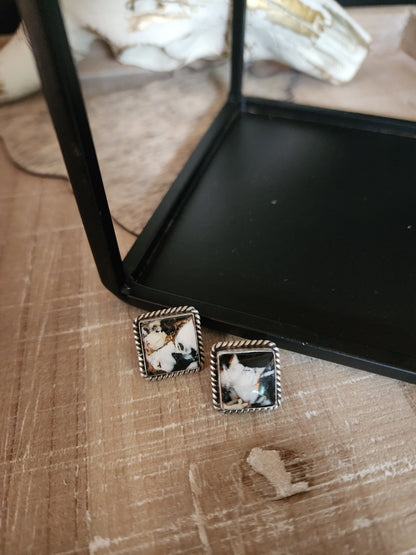 JUDITH DIXON WHITE BUFFALO AND BRONZE SQUARE STUDS