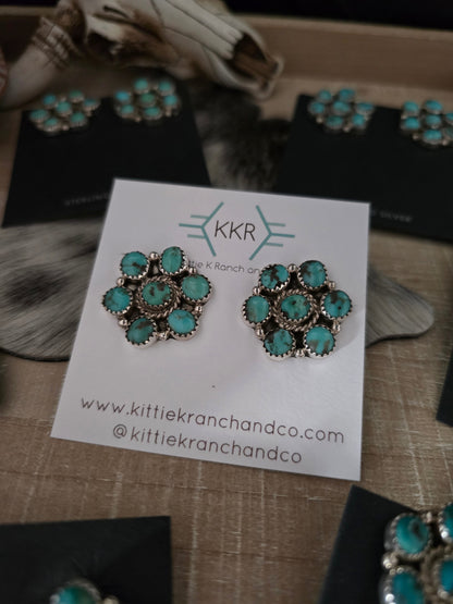 THE MAXINE RAMIREZ KINGMAN TURQUOISE CLUSTER LARGE STUDS