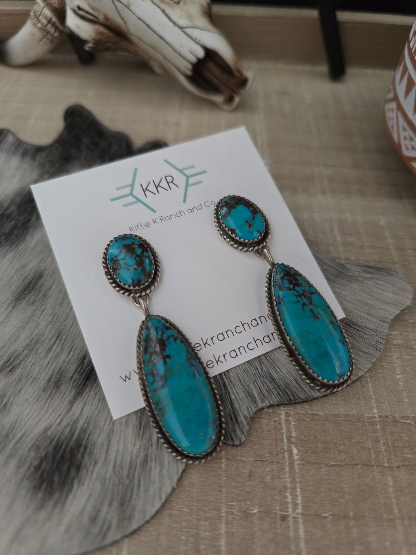 VIRIGINA BECENT CAMPITOS TURQUOISE DANGLE EARRINGS