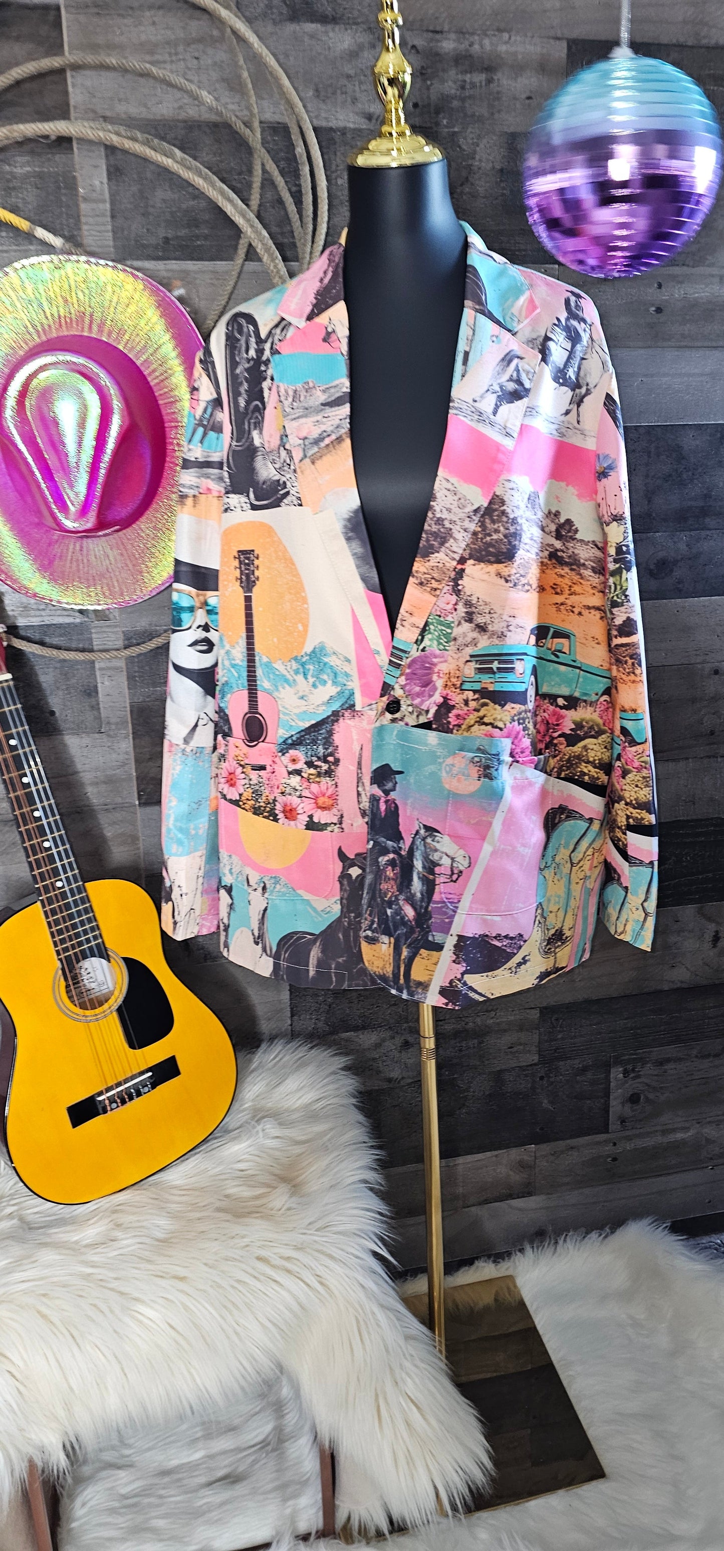 Baha Ranch Retro Pop Western Collage Blazer