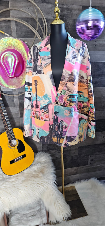 Baha Ranch Retro Pop Western Collage Blazer