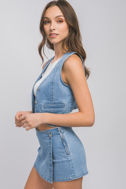 The Daisy Denim Buttoned Vest Top