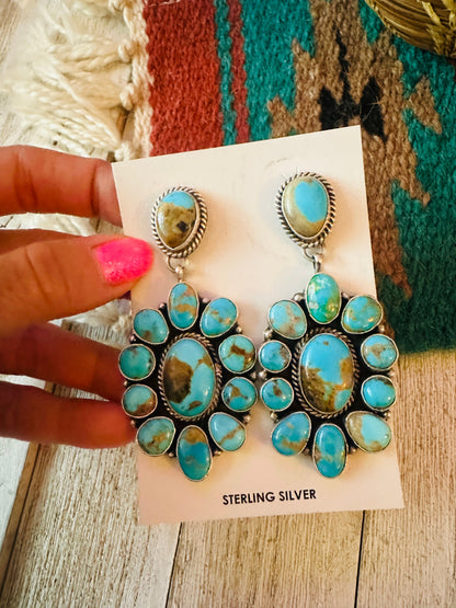 Navajo Turquoise & Sterling Silver Cluster Dangle Earrings