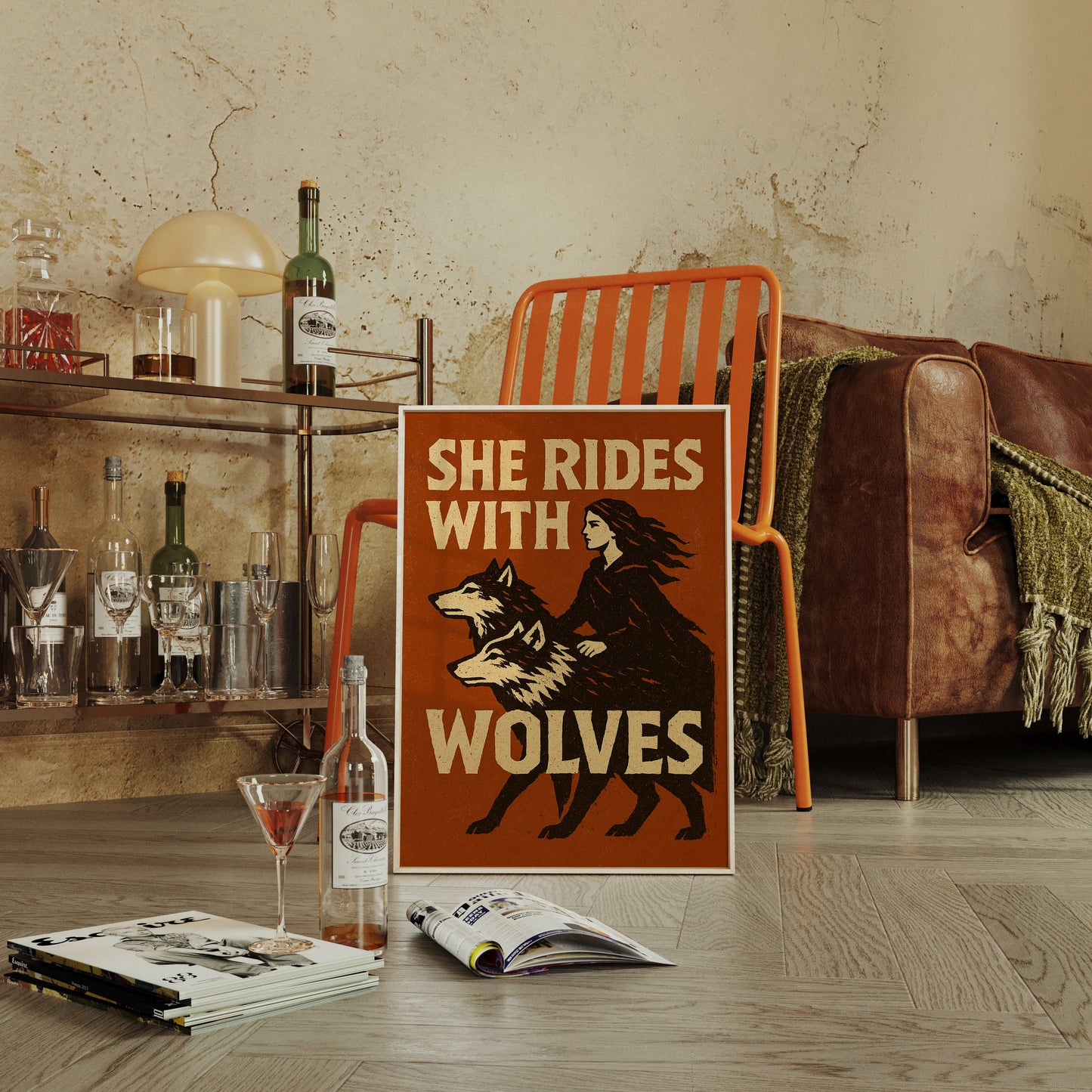 She Rides With Wolves Rustic Art Print