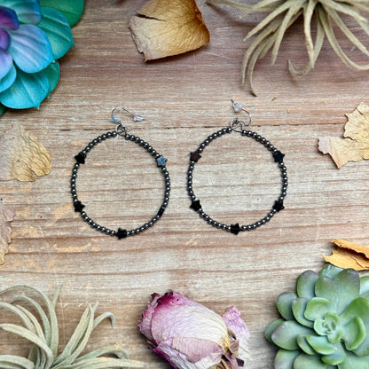 Black Onyx Star Hoop Earrings – 3mm Sterling Silver