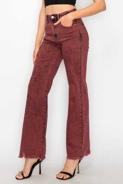 TUMMY CONTROL BURGUNDY HIGH RISE FLARE JEANS