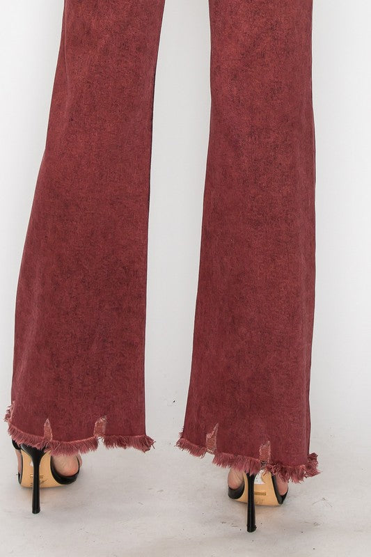 TUMMY CONTROL BURGUNDY HIGH RISE FLARE JEANS