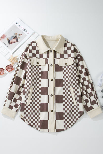 Brown Checkered Corduroy Shacket