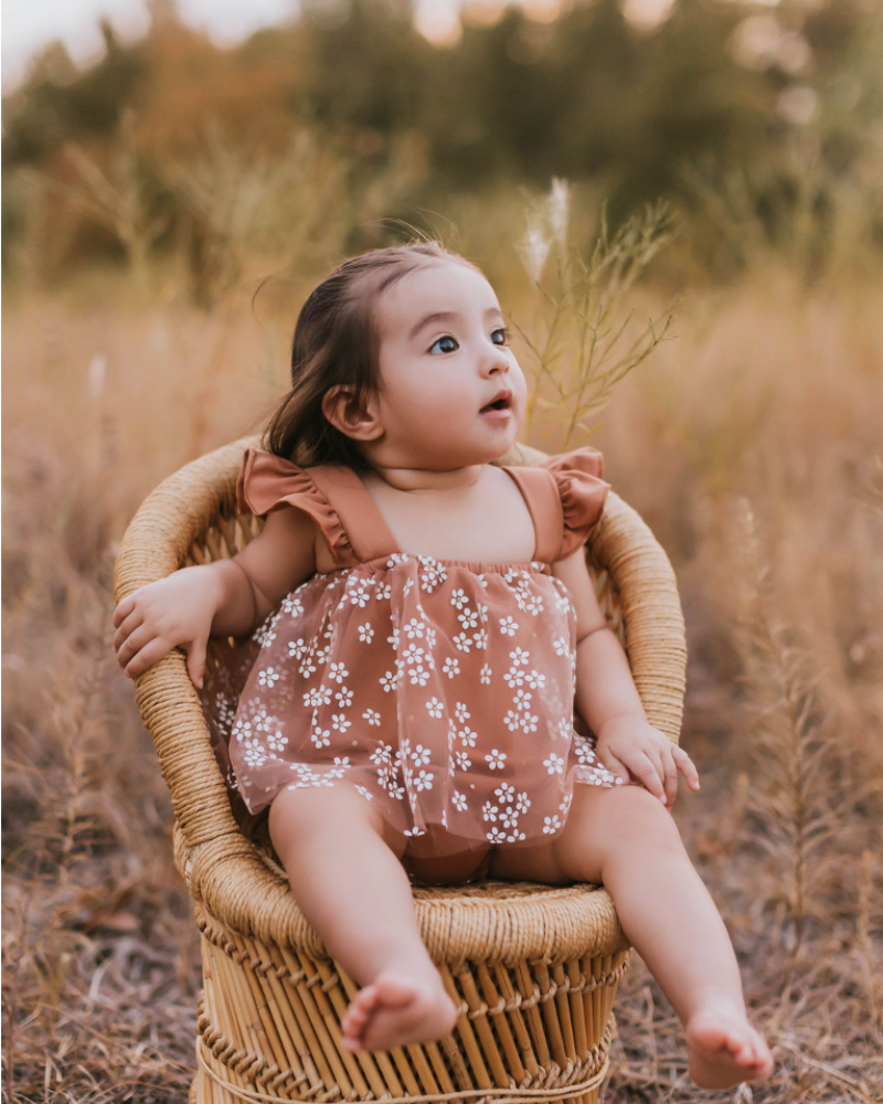 Dixie Dress Romper - Mocha Daisies