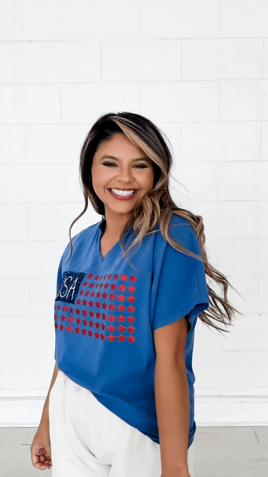 USA Flag Glitter Stars Top