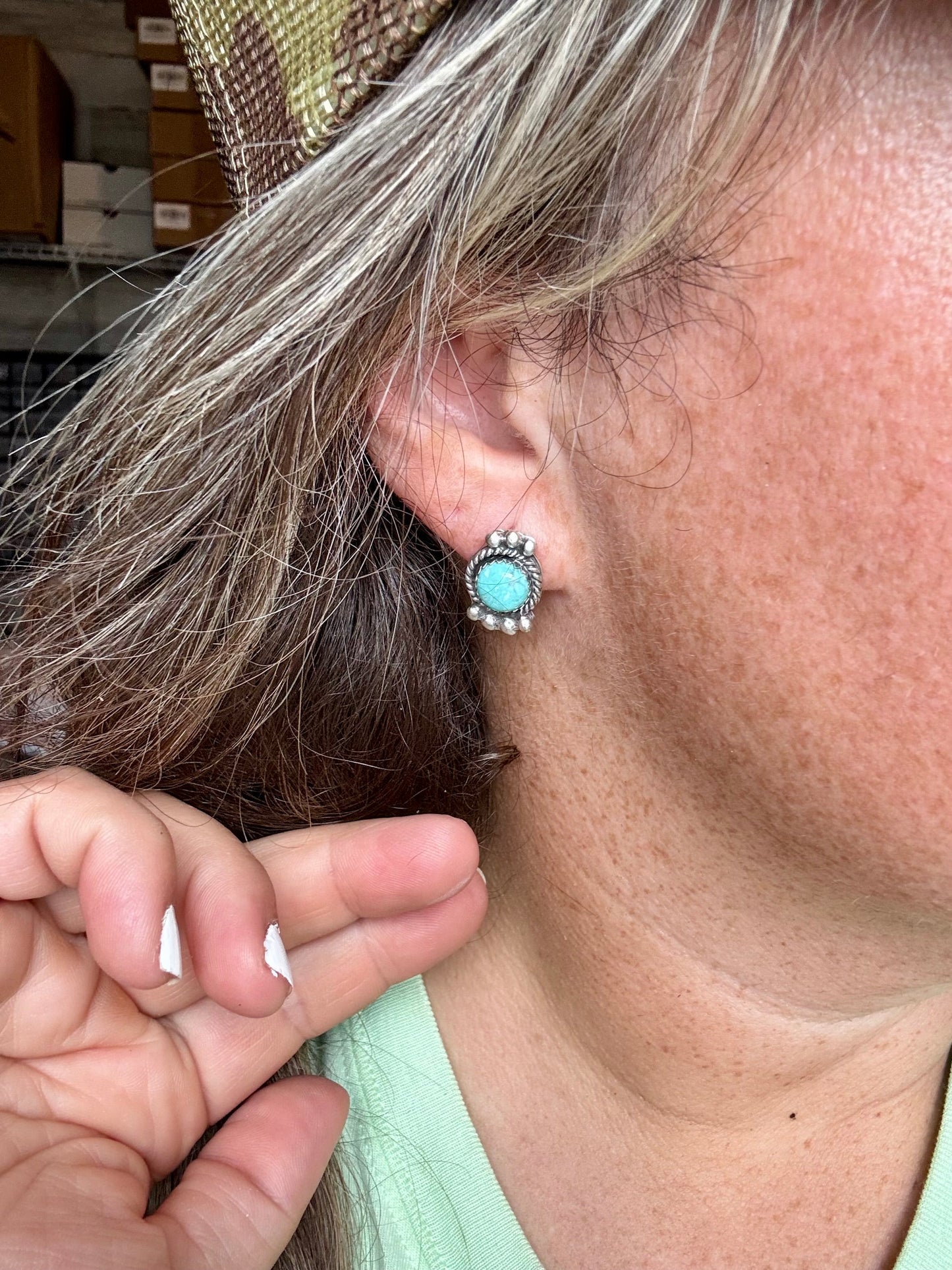 Stud round turquoise earrings