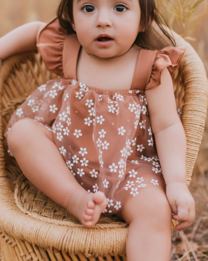 Dixie Dress Romper - Mocha Daisies