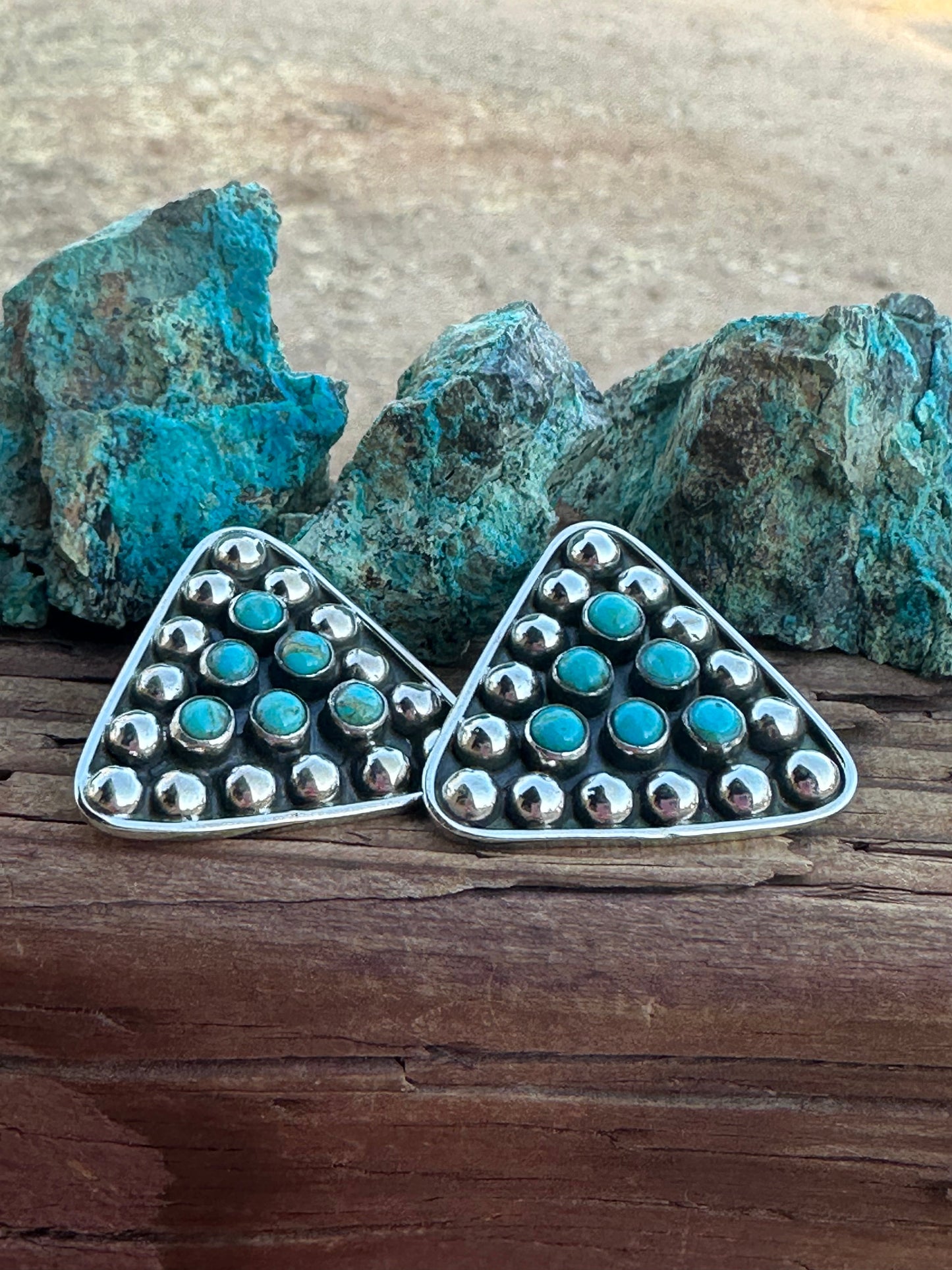 Handmade Sterling Silver & Turquoise Triangle Post Silver Ball Earrings