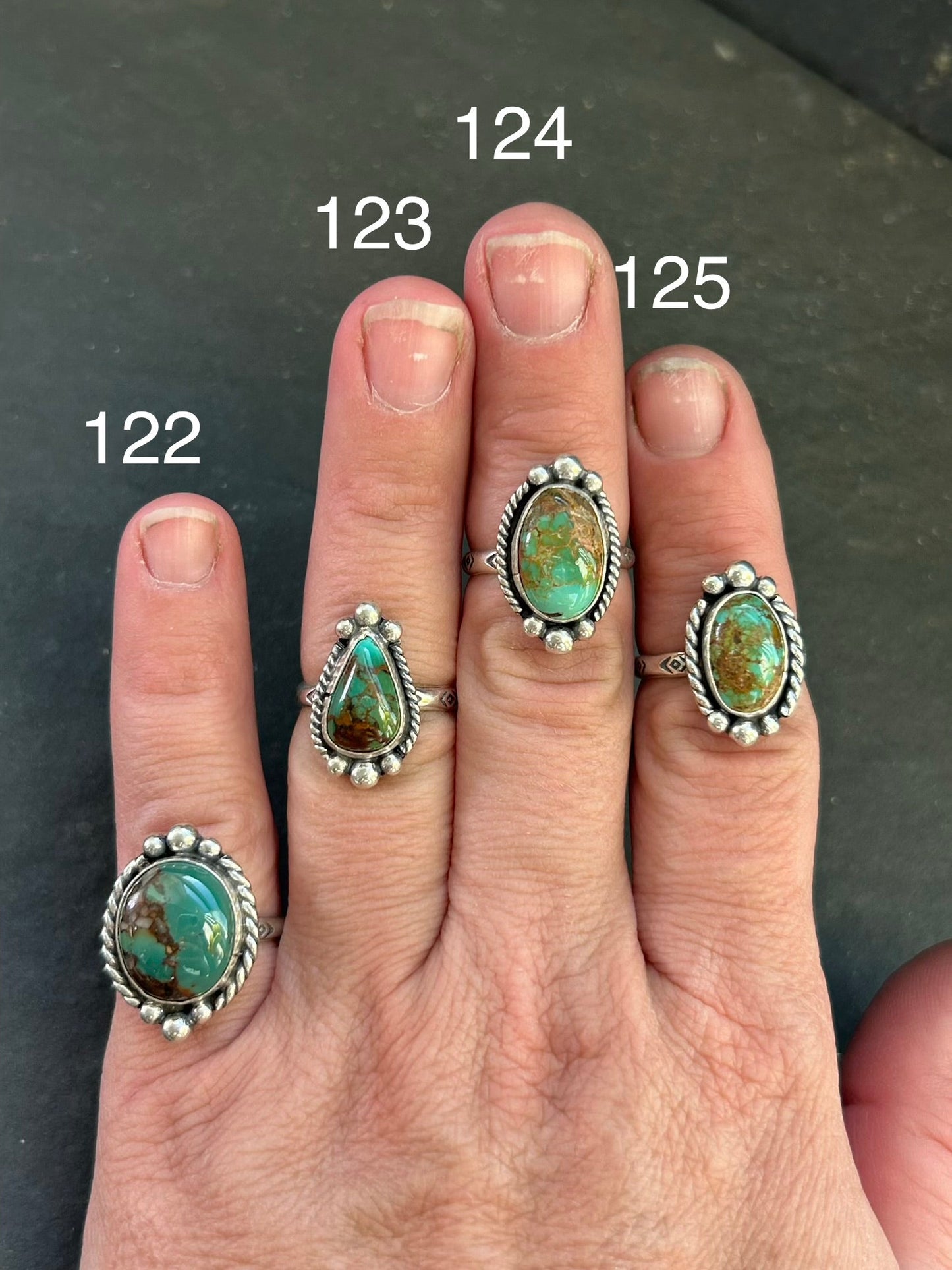 125 - Sterling Silver Royston Turquoise Medicine Man Eye Stamped Stacking Ring by Jason Ogg