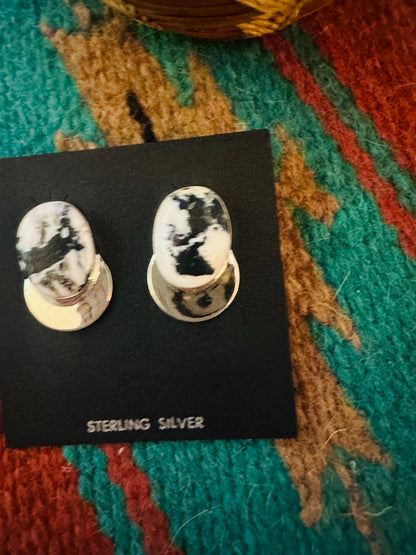 Navajo White Buffalo & Sterling Silver Post Earrings