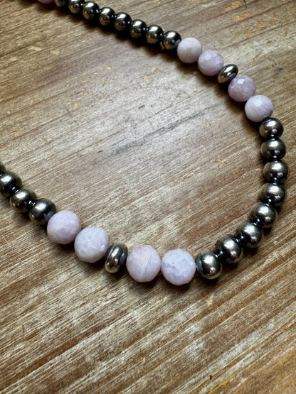 Faceted Kunzite & Sterling Silver Necklace – 8 mm Pearls – 20 Inch