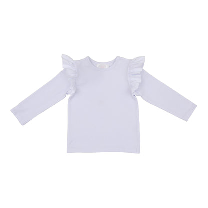 White L/S Ruffle Tee