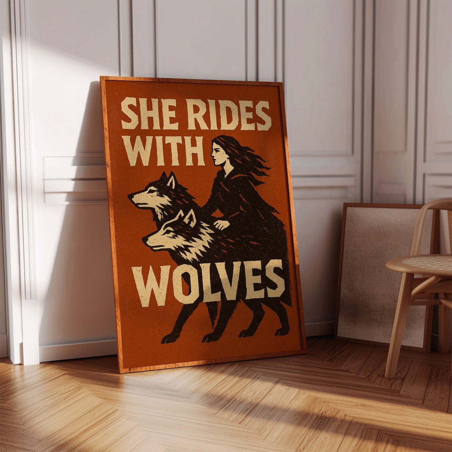 She Rides With Wolves Rustic Art Print