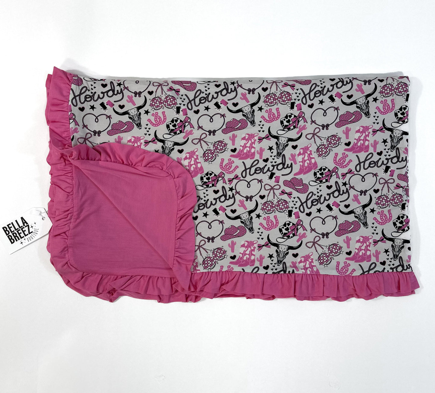 Pink Howdy Ruffled Bamboo Blanket