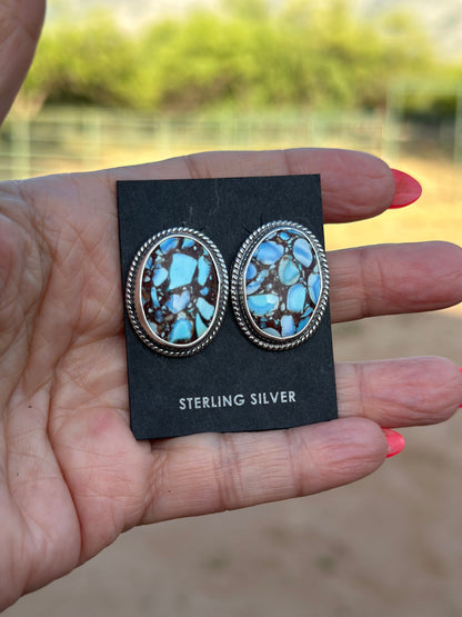 Navajo Sterling Silver & Golden Hills Turquoise  Post Earrings Signed