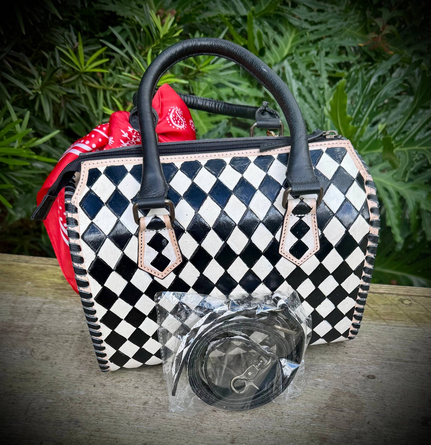 Upcycled LV Leather Checkered & Cherries Speedy Bag