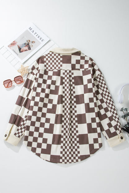 Brown Checkered Corduroy Shacket