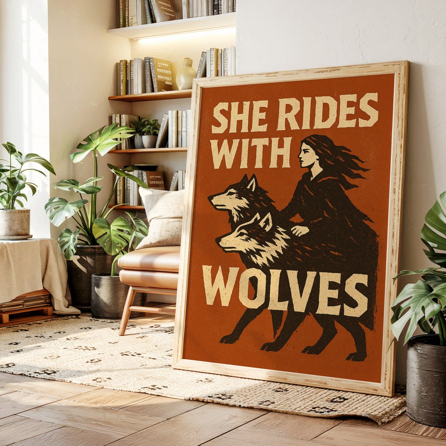 She Rides With Wolves Rustic Art Print