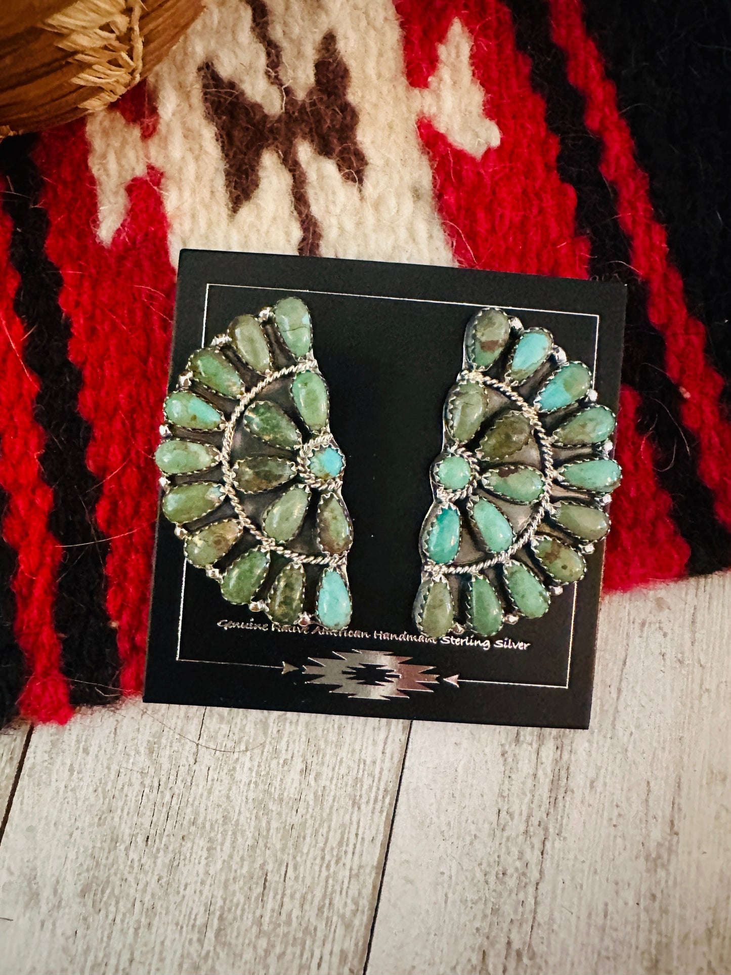 Navajo Sterling Silver & Royston Turquoise Cluster Post Earrings