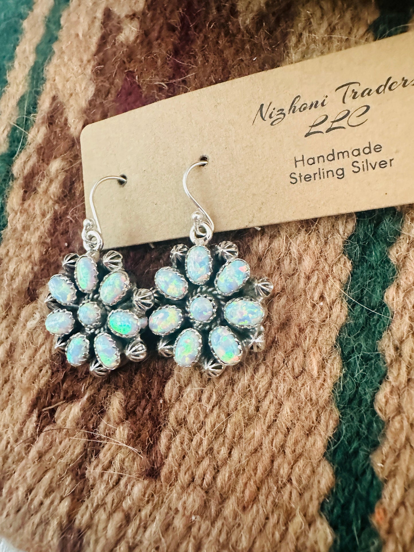 Handmade White Opal & Sterling Silver Cluster Dangle Earrings