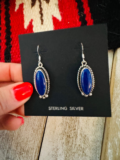 Navajo Lapis and Sterling Silver Dangle Earrings