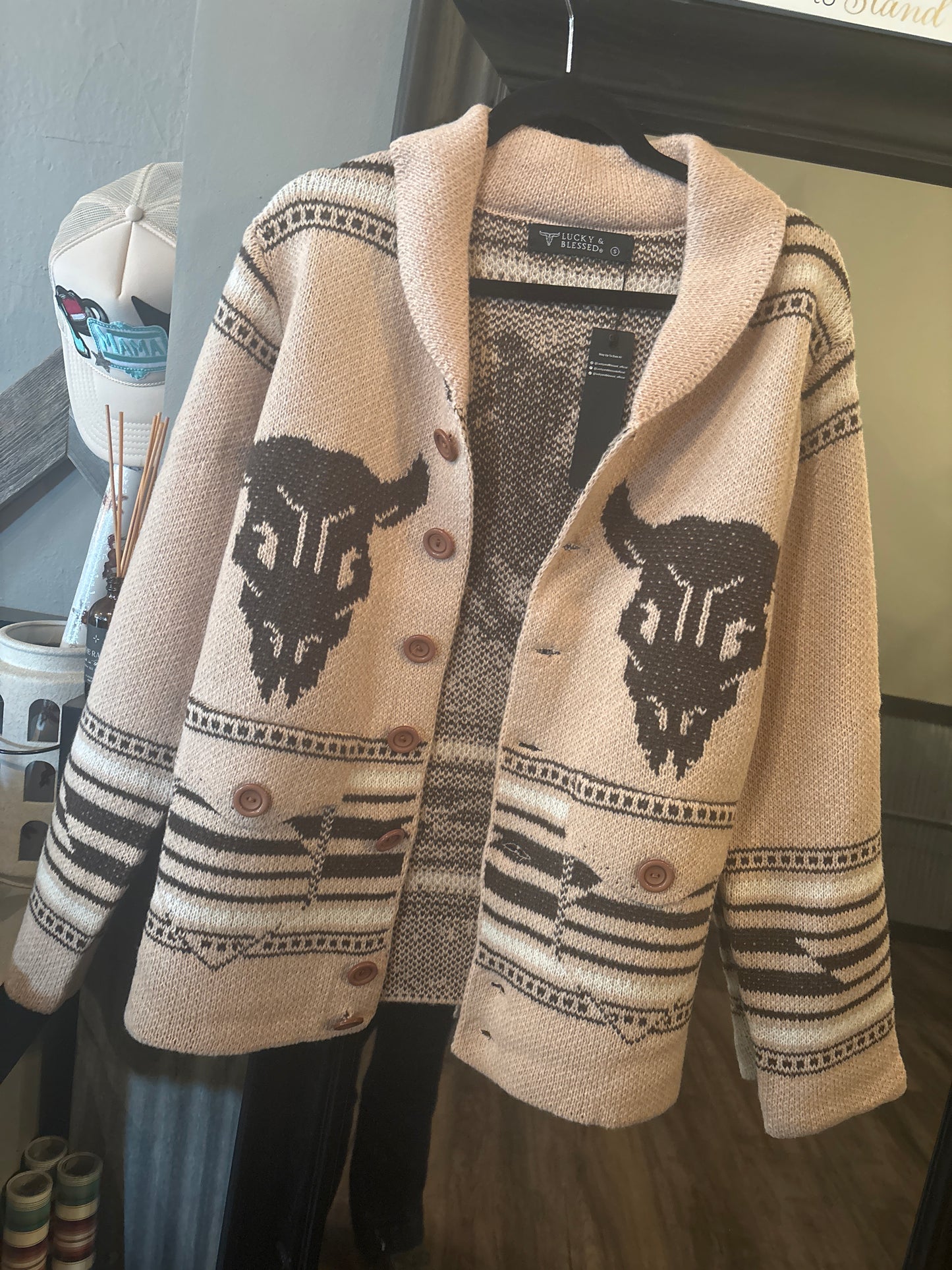 Cream Cowskull Sweater Cardigan