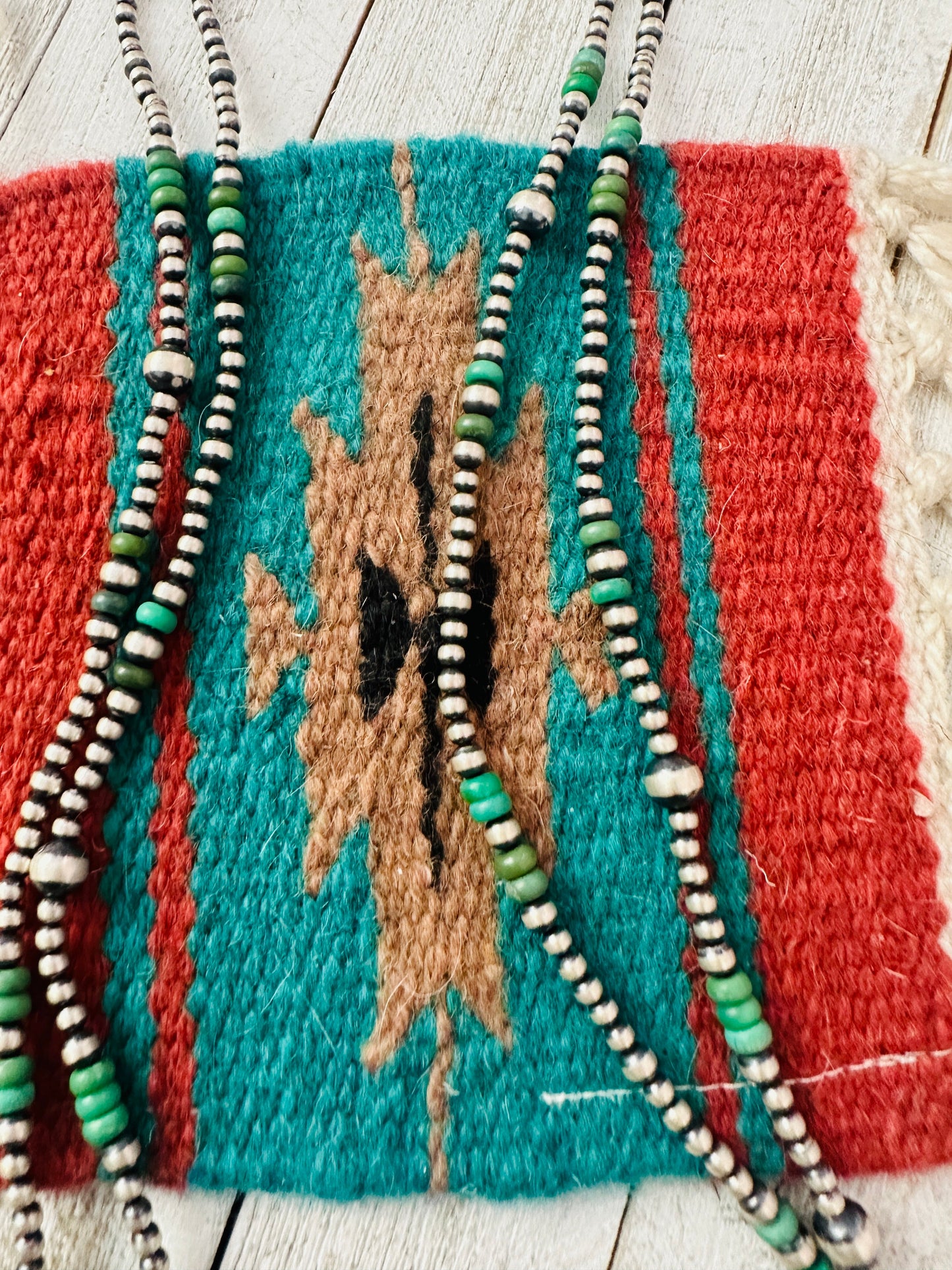 Navajo Pearl Turquoise &  Sterling Silver 70 inch Beaded Necklace