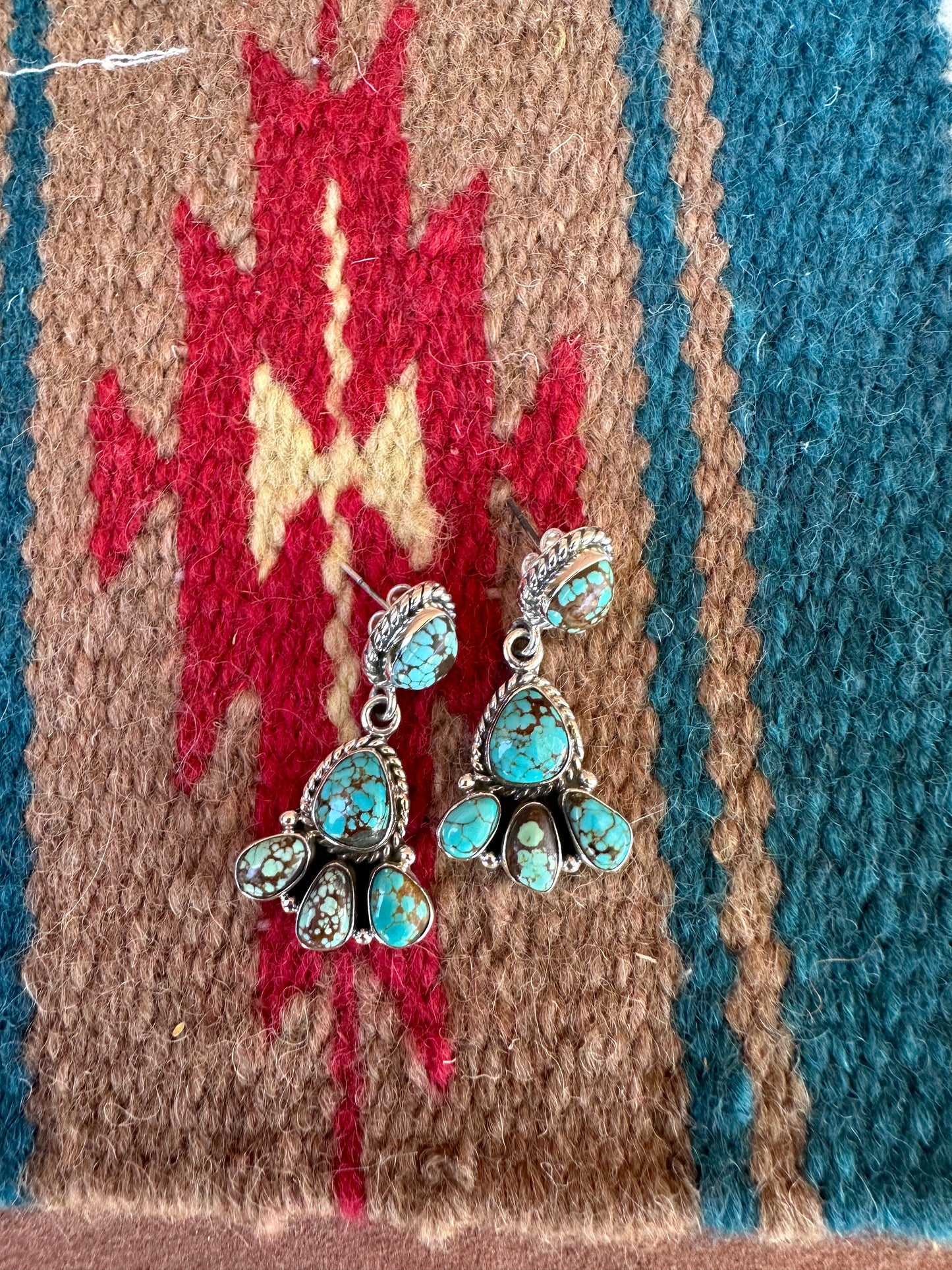 Handmade Number 8 Turquoise & Sterling Silver Post Dangle Earrings