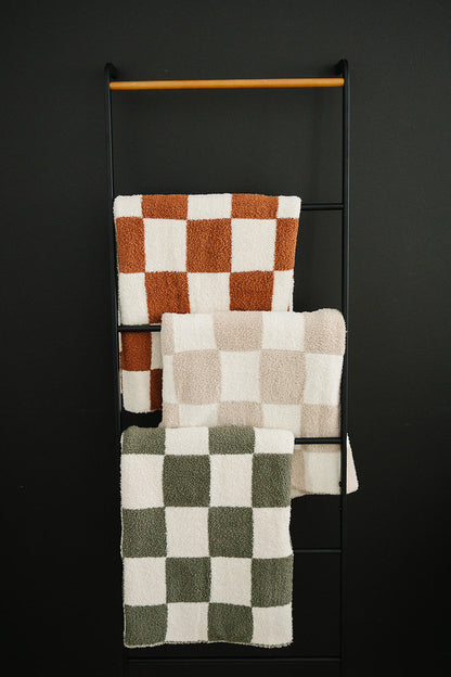 Rust Checkered Plush Blanket