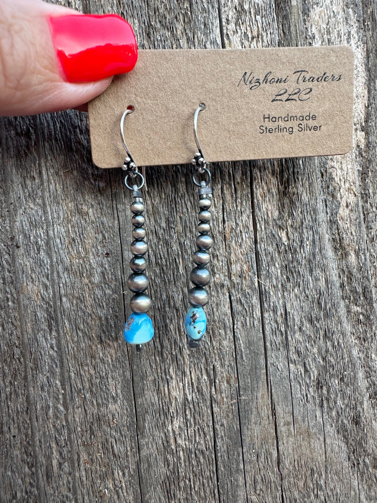 Handmade Natural Golden Hills Turquoise And Sterling Silver Beaded Drop Dangle Earrings