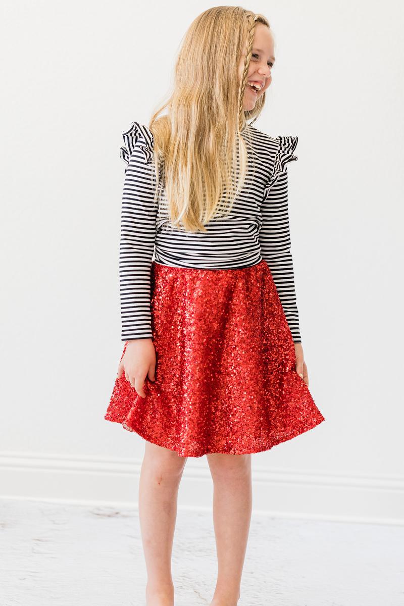 Red Sequin Twirl Skirt