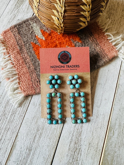 Navajo Turquoise & Sterling Silver Cluster Dangle Earrings