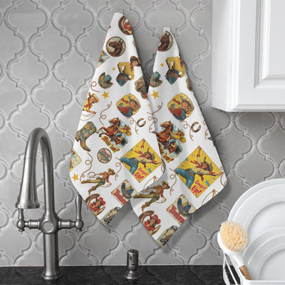 Vintage Cowgirl Collage Dish Towels Set of 2 Made in America