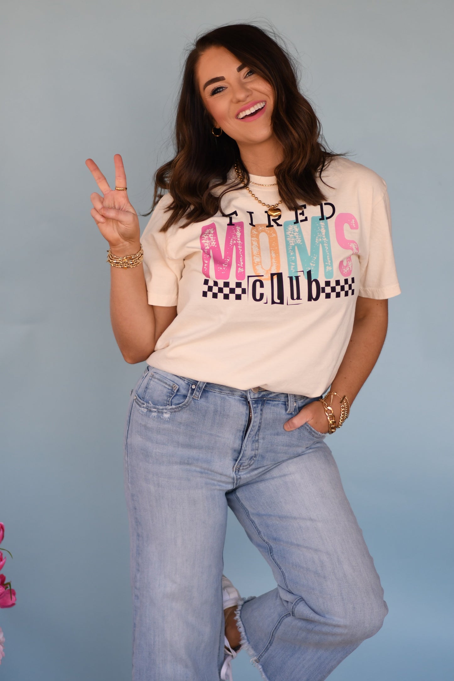 Tired Moms Club Checkered Tee