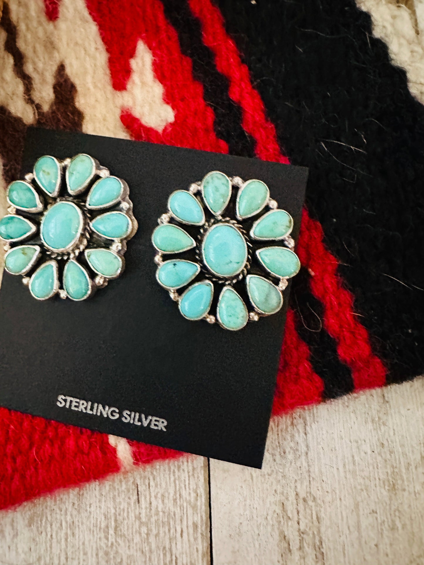 Navajo Sterling Silver & Turquoise Cluster Post Earrings