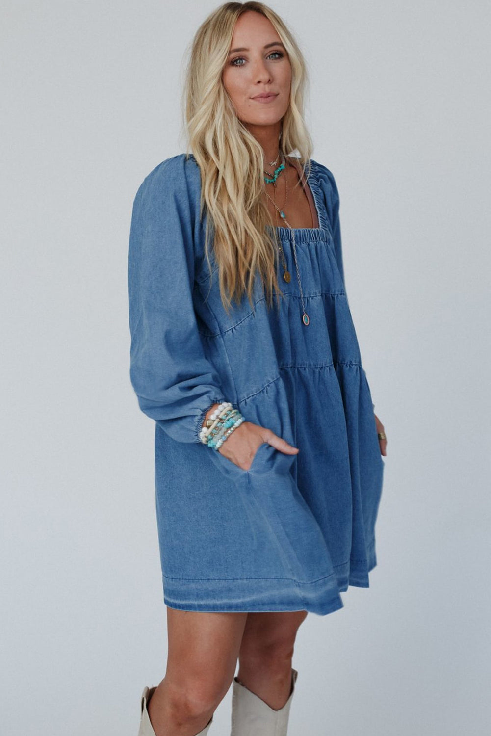 Loose Fit Denim Mini Dress