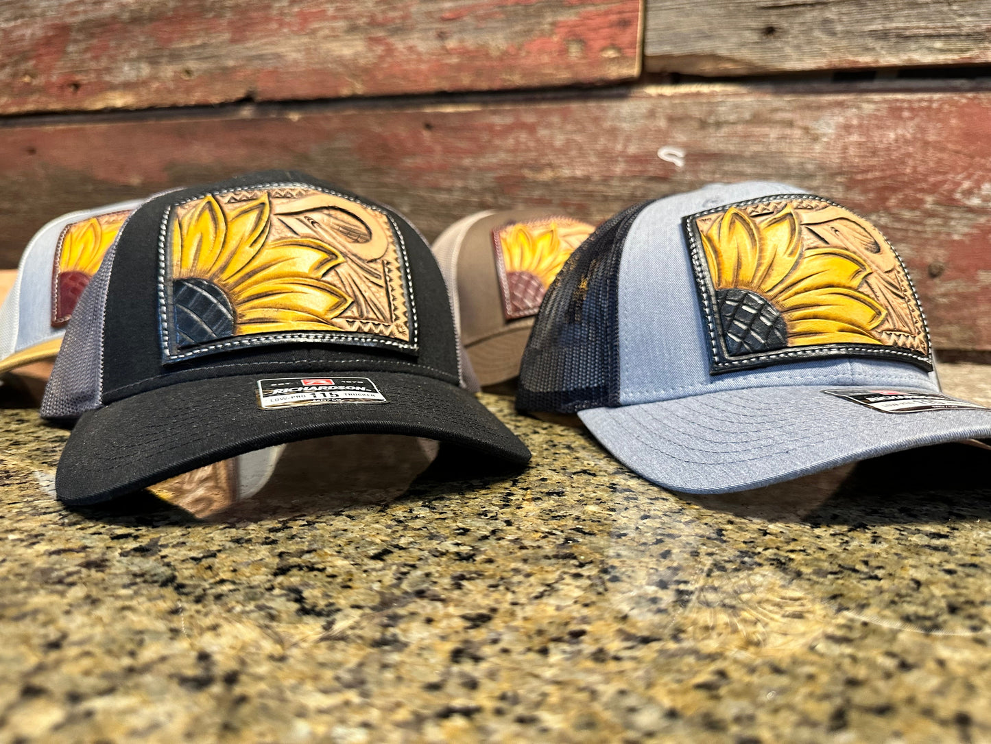 Sunflower and Southwest Handtooled Leather Patch Cap