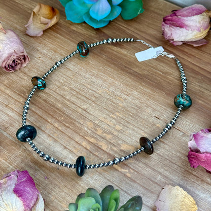 17.5” Turquoise Rondelle Necklace – Sterling Silver Pearls