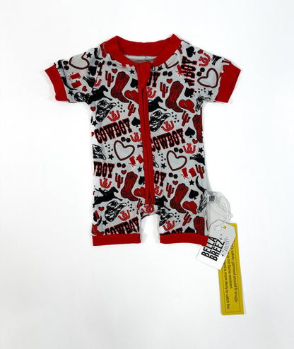 Red Cowboy Bamboo Shortie Romper