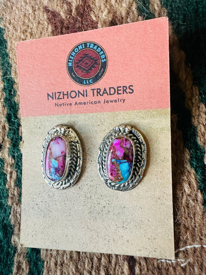 Navajo Pink Dream Mojave & Sterling Silver Post Earrings